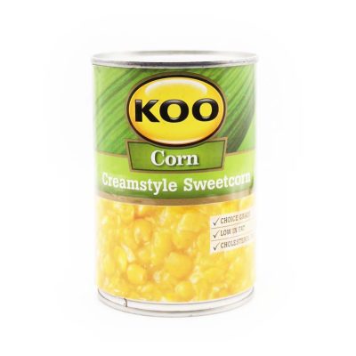 koo south african creamstyle sweetcorn on white background