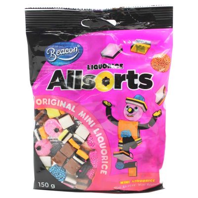 packet of beacon liquorice allsorts sweets on white background