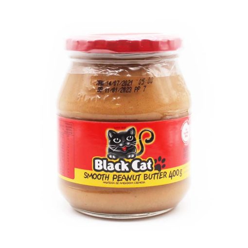 smooth black cat peanut butter condiment on white background