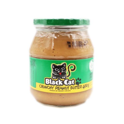 crunchy black cat peanut butter condiment on white background
